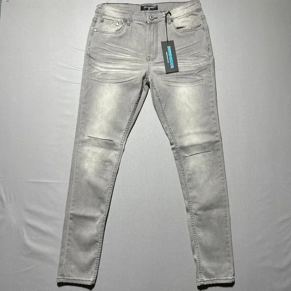 NWT Serenede Men's Gray Denim Distressed Mid Rise 5-Pocket Skinny Jeans Size 34